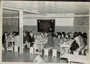 Mom in school during lunchtime.